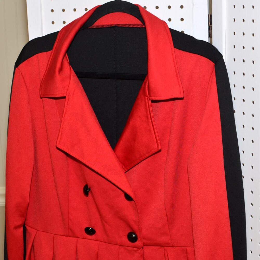 Plus Size 1XL Black & Red Long Sleeve Peplum Ruffle Casual Blazer Jacket - Picture 3 of 14